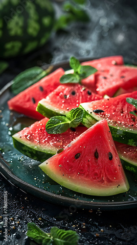 Beautiful presentation of Watermelon Slices, hyperrealistic food photography