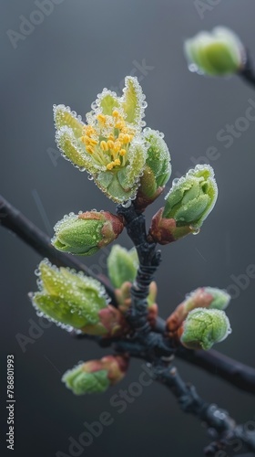 Frozen flowers and leaves