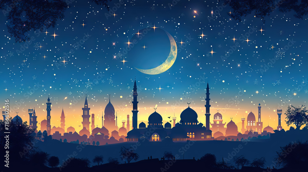 vector illustration of a view of a mosque at night 3 AI Generative