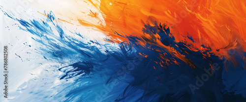 Vibrant Abstract Art Fluid Motion of Orange and Blue Colors, Dynamic Digital Painting with Flowing Shapes in Contrasting Tones