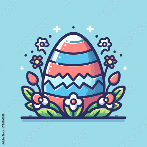 Easter egg vector with blue background, a colorful egg design for Easter celebrations.
