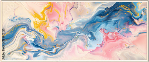 Fluid Artscape Pink, Blue and Gold Abstract Acrylic Pour Painting for Modern Wall Art & Interior Design