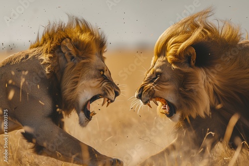 two lion kings in savana nature photography