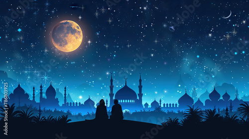 night time illustration around a Muslim place of worship or mosque 1 AI Generative