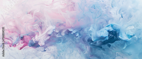  Soft clouds of blue and pink smoke drift lazily across a pristine white canvas, their gentle movements evoking a sense of tranquility and serenity.