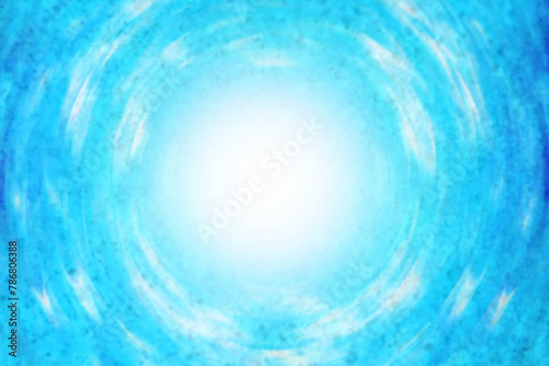 青色ベースの中心から爆発的に眩しく白く発光するエネルギーの拡散波動イメージ