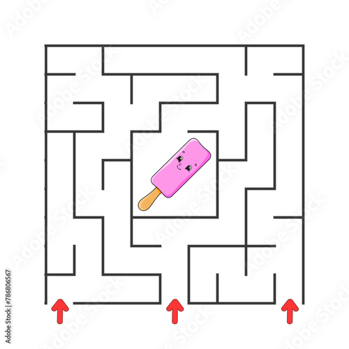 Square maze. Game for kids. Puzzle for children. cartoon character. Labyrinth conundrum. Find the right path. The development of logical and spatial thinking. Vector illustration.