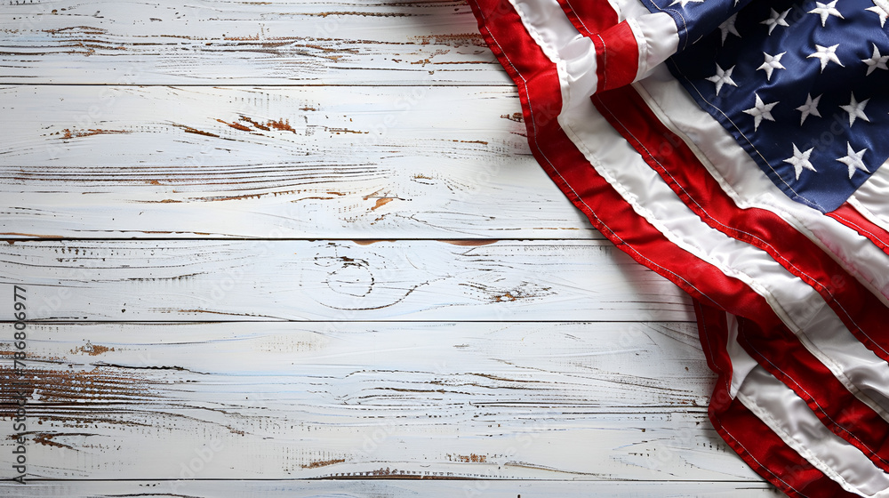 American flag on white wooden background, Generative Ai - obrazy, fototapety, plakaty 