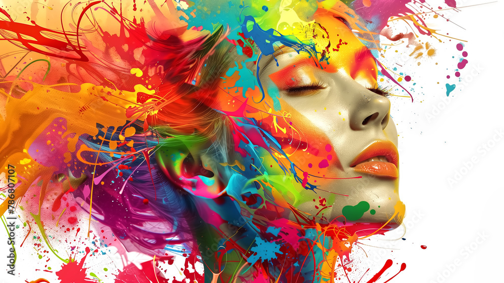 Splash color art with woman on white background