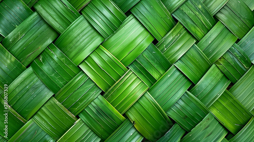 Green coconut leaves woven pattern background, Generative AI