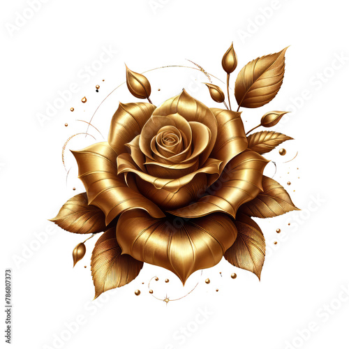 Golden rose flower isolated.  bloom spring golden pink gorgeous rose.