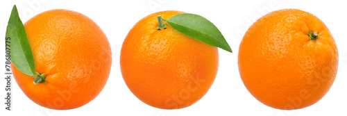 Orange fruit with leaves isolated, transparent PNG, PNG format, cut out, collection, set