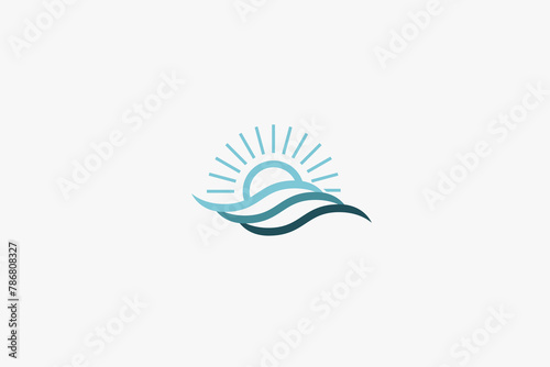 Illustration vector graphic of line art waves and sun. Good for logo