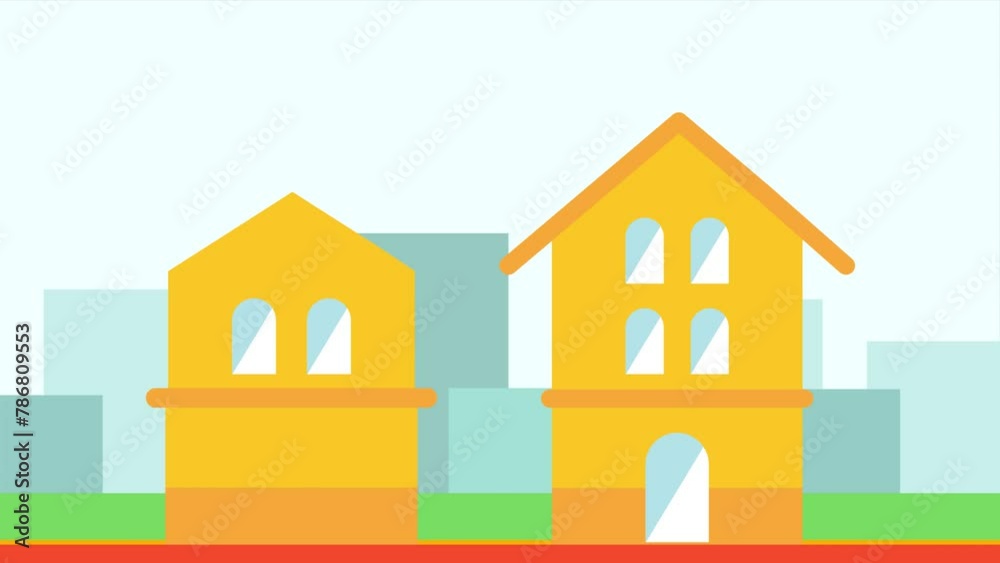 Animated video cute house or small building concept. Full length animation illustration. High quality 4k footage