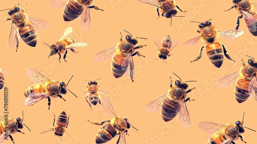 abstract collection of flower nectar-seeking bees on a plain background 4 AI Generative