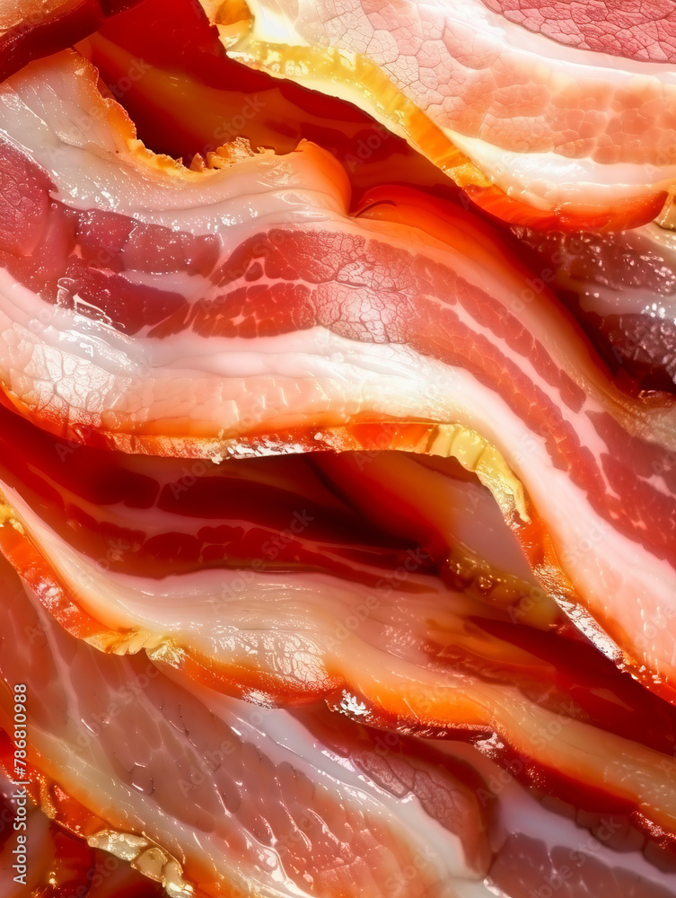 bacon close up bright background,generative ai