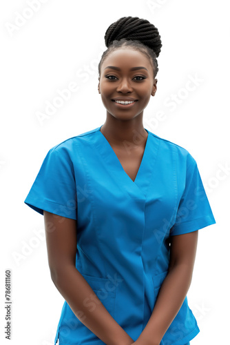 Portrait of 25 years old afro american female nurse wearing green uniform