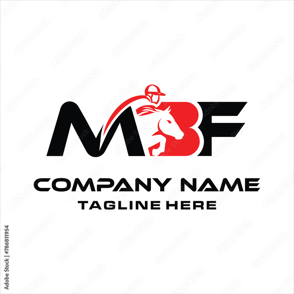 Initial logo of MBF letters with man on horseback. The combination of the letters M, B, F is black Initial logo of MBF letters with man on horseback. The combination of the letters M, B, F is black