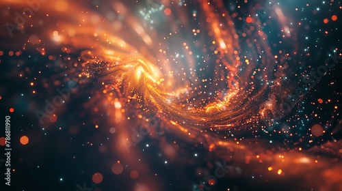 the depths of the universe with a mesmerizing abstract background, where vibrant orange hues mingle with celestial light, creating a breathtaking display worthy of exploration