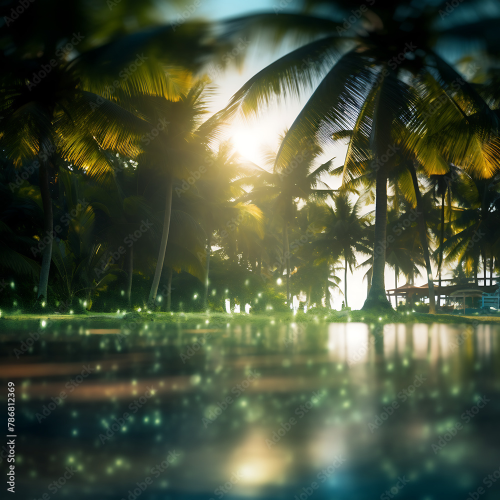 Tropical beach with palm trees and green grass. Nature background Tropical beach with palm trees and green grass. Nature background