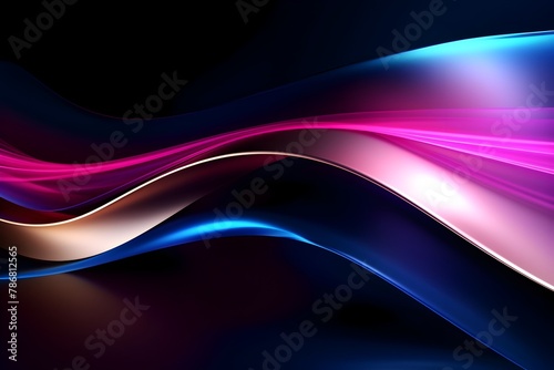 Captivating Futuristic Landscape of Glowing Pink and Blue Neon Waves in Motion with Luminous Bokeh Lights