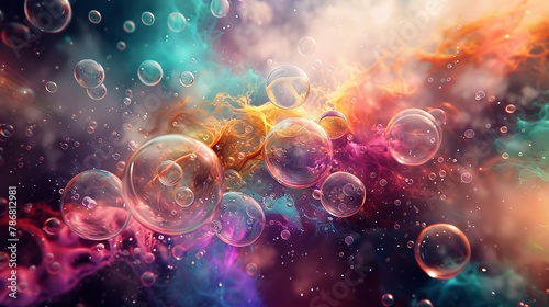 Let your imagination take flight with an abstract desktop wallpaper adorned with whimsical bubbles dancing joyfully amidst a sea of radiant and harmonious colors, inspiring creativity and exploration photo