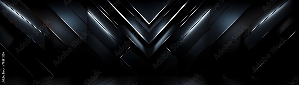Dark Geometric 3D Wall Design with Futuristic Stripped Lighting in Minimalist Room Space Dark Geometric 3D Wall Design with Futuristic Stripped Lighting in Minimalist Room Space