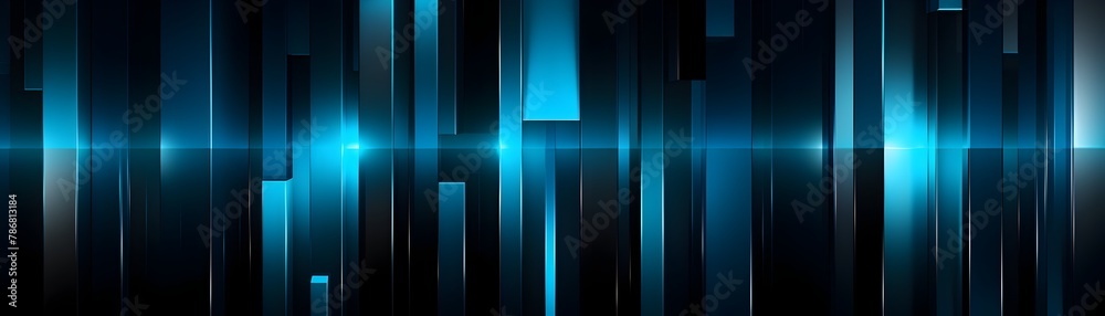 Digital Glitch Art Backdrop with Futuristic Vertical Portrait Composition of Sharp Lines and Edges in Black and Light Blue
