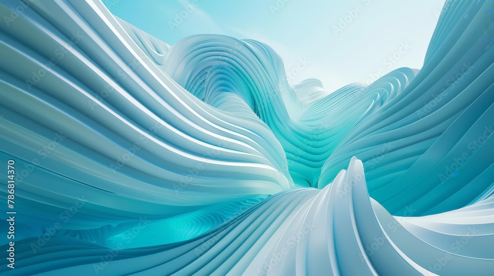 Fototapeta premium the intricate complexity of abstract 3D renderings, their sinuous shapes and curves elegantly juxtaposed against a background of cool blue and turquoise tones 