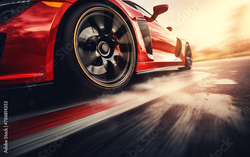 Sport car with smoke on the road. 3d render image.