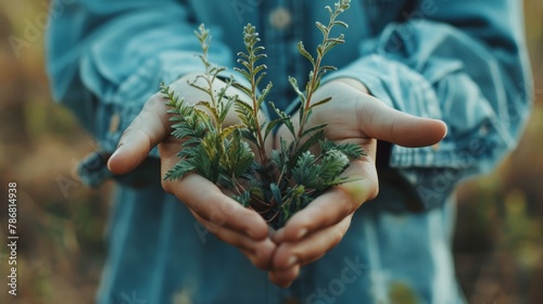 A person is holding a plant in their hands