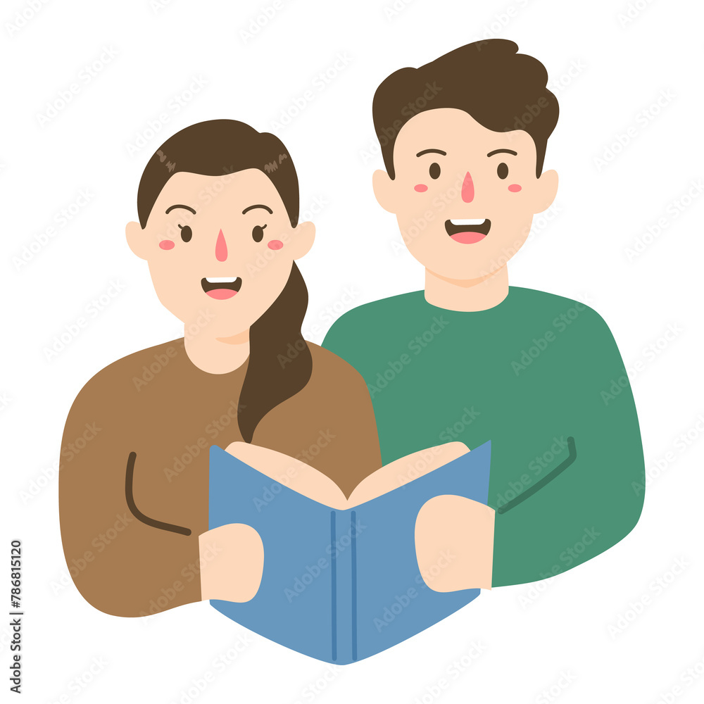 Illustration reading a story book together Illustration reading a story book together