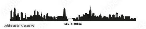 South Korea country skyline with cities panorama. Vector flat banner, logo. Seoul, Busan, Daegu, Daejeon, Incheon silhouette for footer, steamer, header. Isolated graphic
