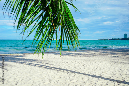 Beach in Sihanoukville. Palm trees and blue sea