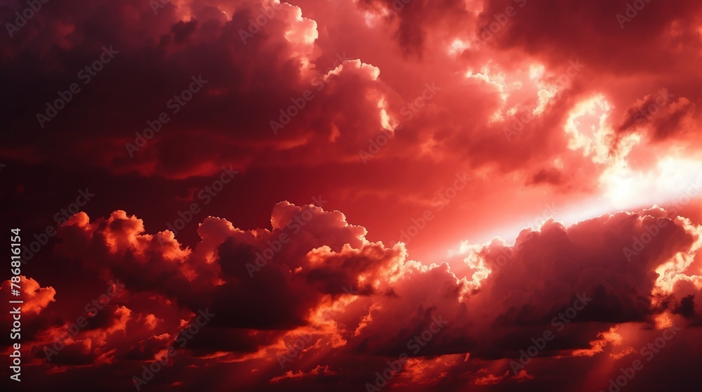 dramatic red clouds with sunlight rays background from Generative AI