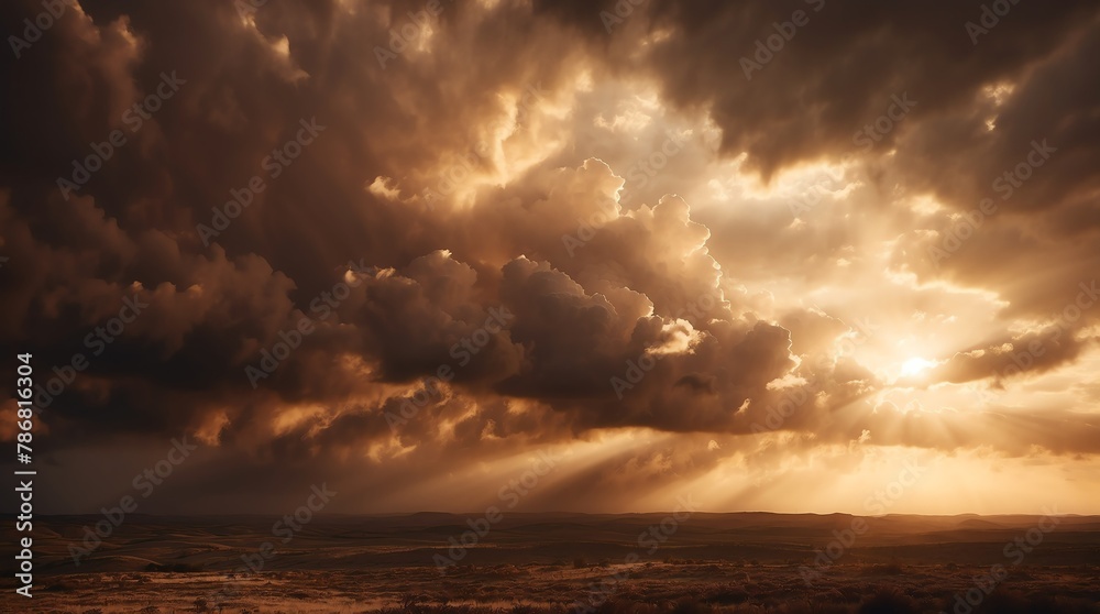 dramatic brown clouds with sunlight rays background from Generative AI