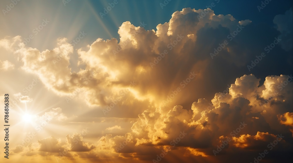 dramatic golden clouds with sunlight rays background from Generative AI