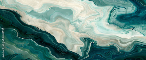 Embark on a journey of elegance and serenity through this captivating painting, where dark teal and light beige waves intertwine amidst organic topography, evoking the timeless allure of marbleizedart