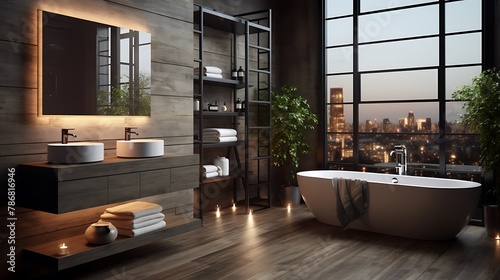 Modern contemporary loft style wooden bathroom  © Wajid
