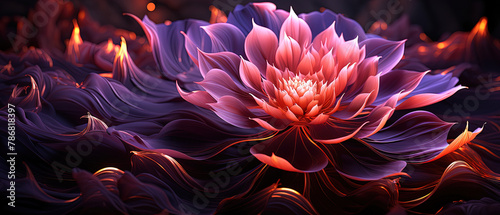 purple and orange flower with flames in the background