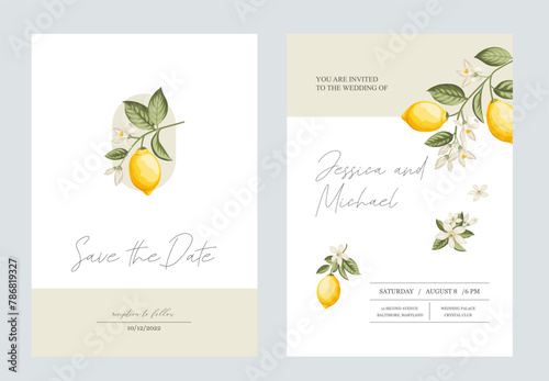Wedding invitation. Lemon illustration. hand-drawn frame. © Kotkoa