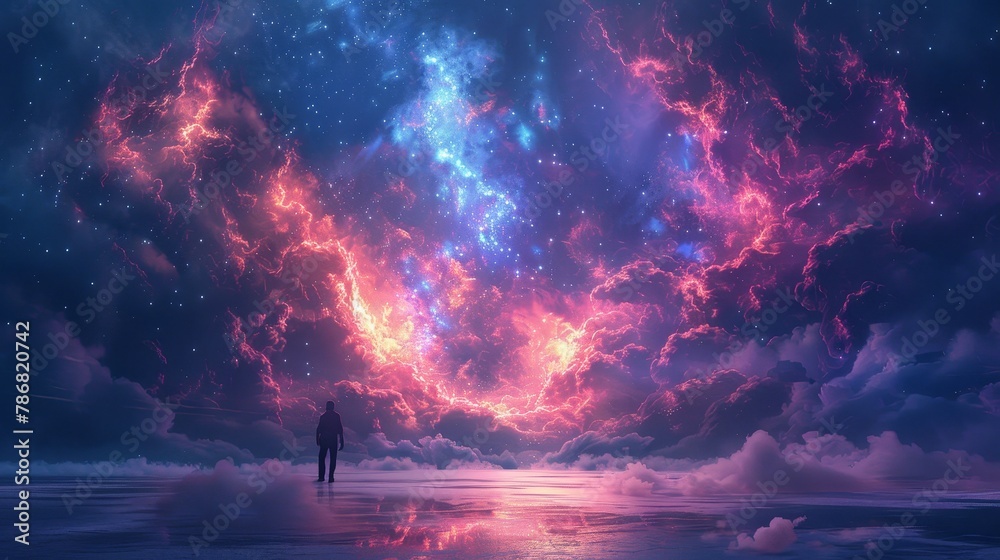 Think of a world where ethereal lights and shadows mingle in a 3D space, painting a picture of a vibrant, ever-changing universe that exists beyond our imagination.