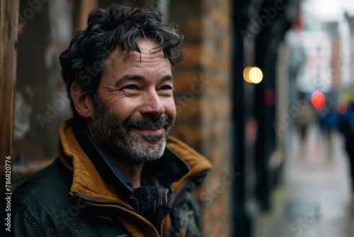 Portrait of a smiling middle-aged man in a city street