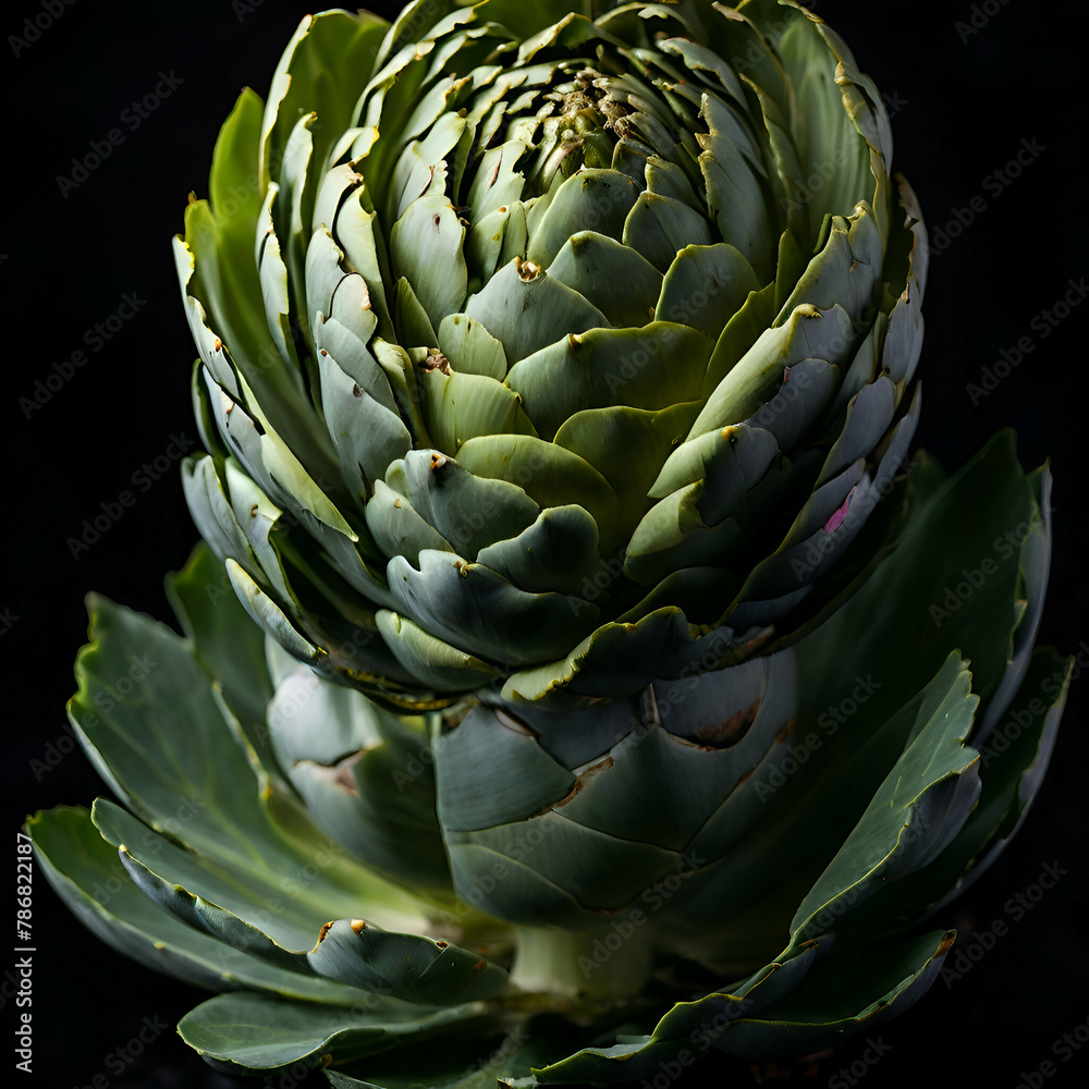 Obraz premium One artichoke close up on black background