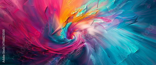 Vibrant magenta and turquoise hues swirl and dance across a blank canvas