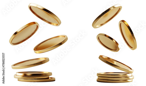 falling gold coins isolated on transparent background