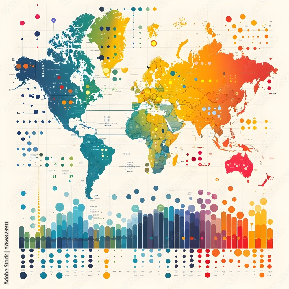 Obraz premium Minimalistic Global Market Share Infographic with Integrated Data Registries and Simplified Icons