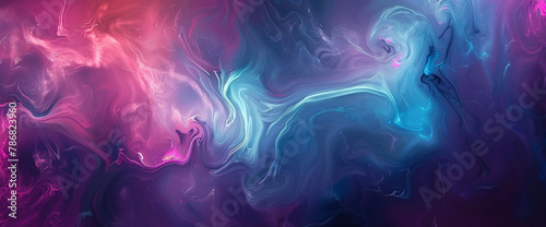 Vibrant magenta and turquoise hues swirl and dance across a blank canvas  creating an enchanting abstract composition. 