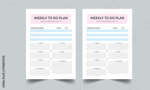 Modern Weekly planner template set. Set of planner and to do list. Monthly, weekly, daily planner template. Vector illustration.