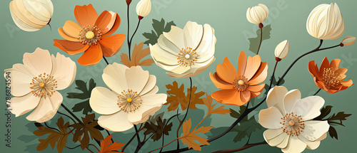 a many white and orange flowers in a vase photo